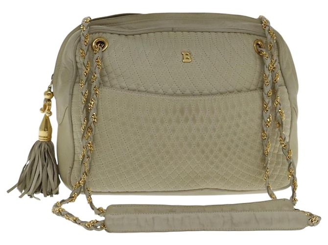 BALLY Bolsa de Ombro de Corrente de Couro Branca e Dourada Auth ti2171 Branco Dourado