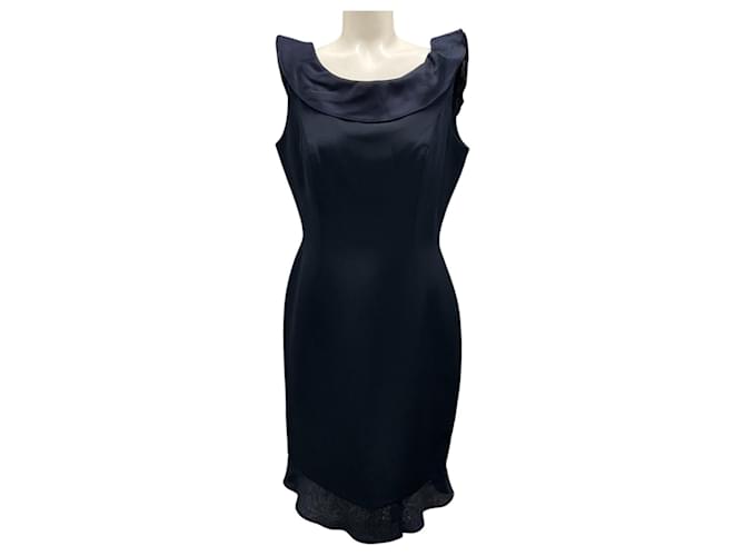 Autre Marque Roland Nivelais Navy Blue Ruffled Silk Dress  ref.1758947