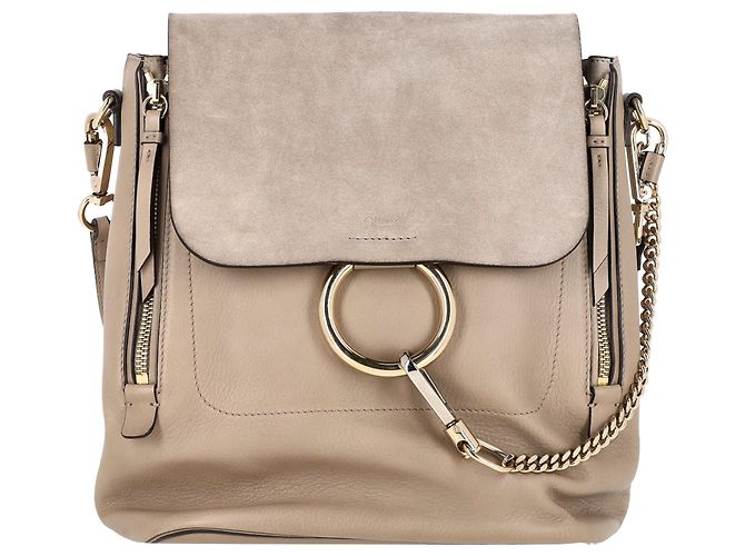 Mochila Chloé Faye em couro e camurça bege