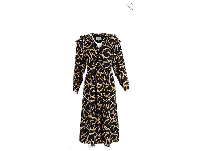 Vestido midi impresso Ba&sh Candice em viscose preta Preto