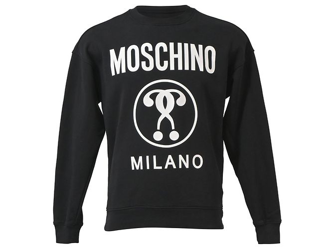 Schwarzer Baumwollpullover mit Moschino Fragezeichen-Print