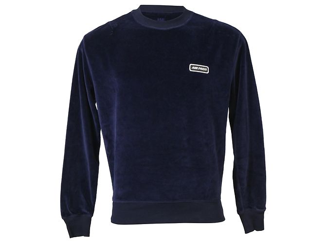 Ami Crewneck Pullover aus marineblauem Samt