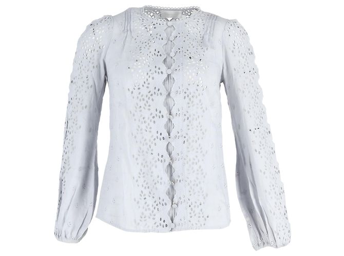 Top à manches longues Zimmermann Iris en broderie anglaise en lin bleu clair