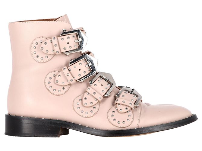 Botas de tornozelo com detalhes em fivela Givenchy em couro rosa claro