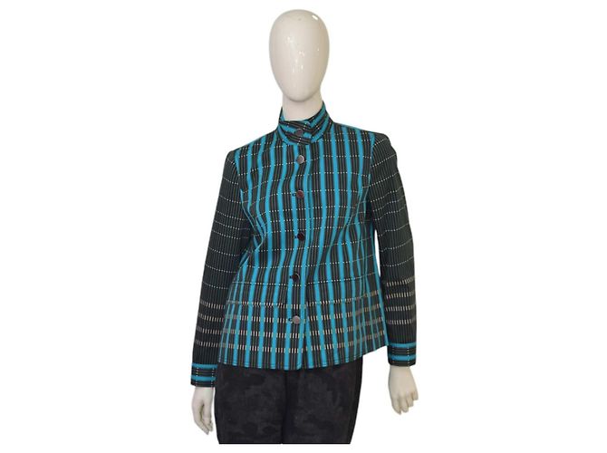 Autre Marque Carlisle Blazer aus Baumwolle mit blau grünem und schwarzem Karomuster Mehrfarben