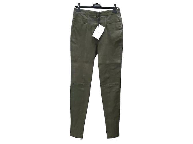 NWT Balmain Khaki Leather Slim Pants Sz.42