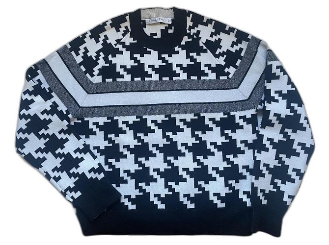 Dior Hahnentritt Pullover aus Kaschmir und Wolle Schwarz Elfenbein Aus weiß