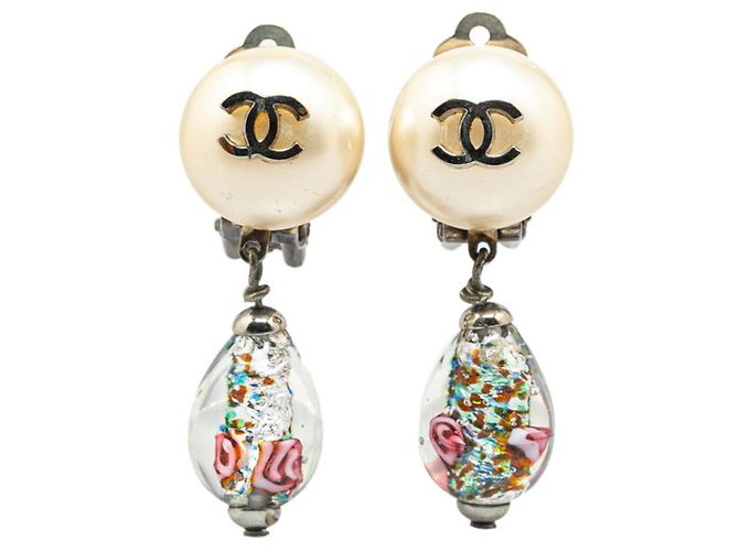 Chanel Coco Mark Ohrringe mit falschen Perlen Silber