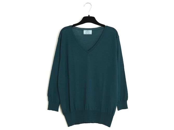 Prada Oversized Pull Top FR36/38 Blau Grün Wollpullover UK8/10 US6/8 