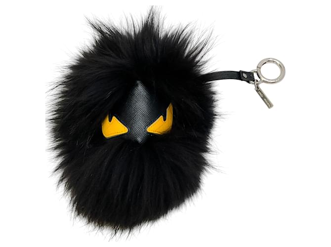 Fendi Black Fox Monster Keychain Fur  ref.1761716