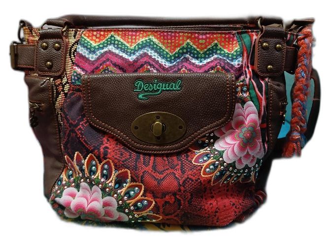 Bolso Desigual de cuero de ternera y lona Multicolor