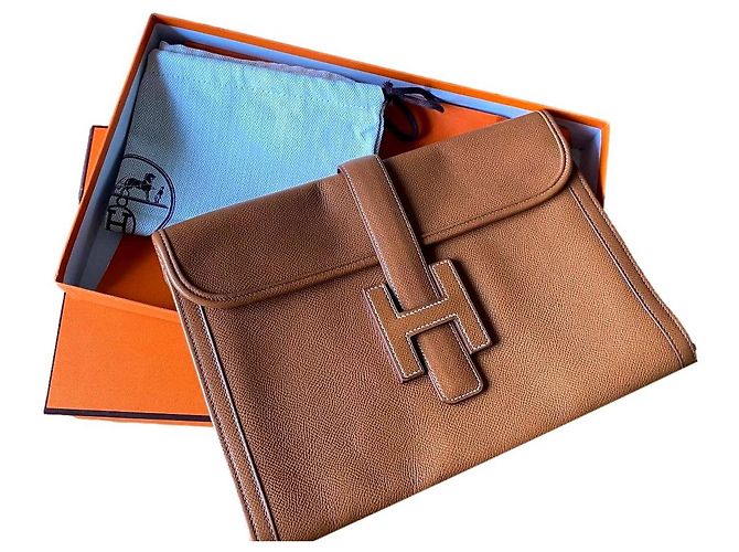 Jige Hermès Clutch Tasche Camel aus Grainleder Kamel