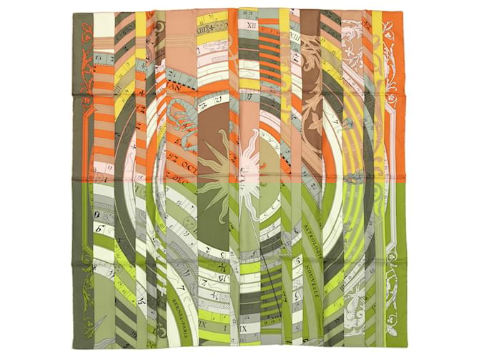 Hermès Orange & Multicolor Hermes Astrologie Nouvelle Motif Printed Silk Scarf  ref.1762857
