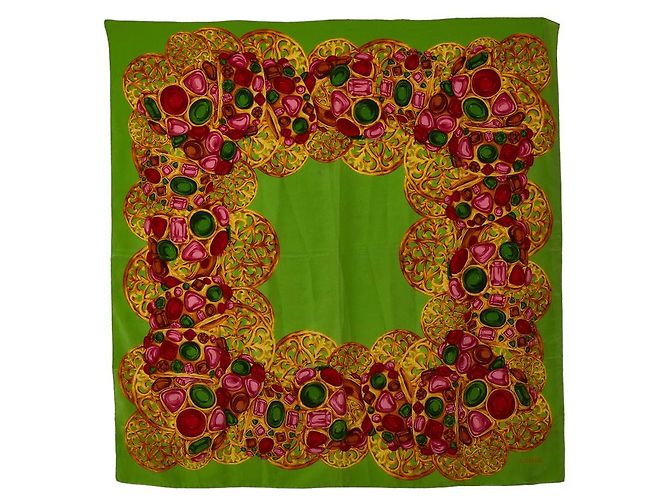 Sciarpa in seta con motivo gemma Chanel verde multicolore