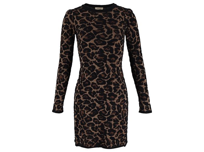 Temperley London Joanie Knit Mini Dress in Brown Leopard Print Viscose