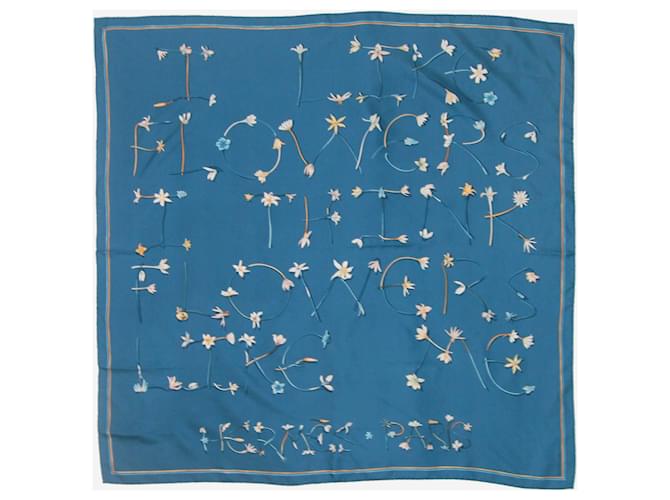 Hermès Blue silk floral printed scarf  ref.1763724