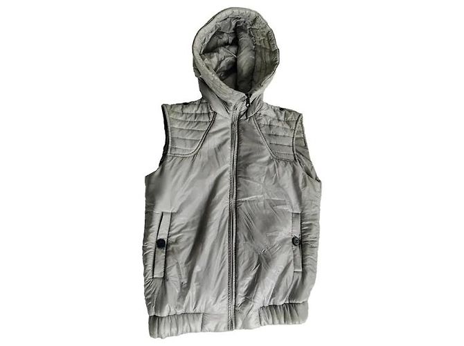 Chanel ärmellose Daunenjacke Silber Grau