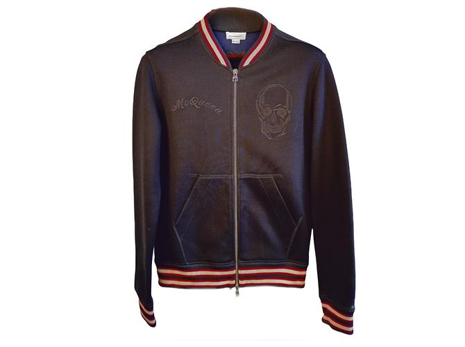 Navy Blaue Blumenmuster Bomberjacke Alexander Mcqueen Weiß Rot Marineblau