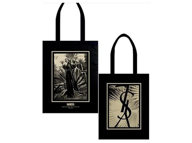 Sac Cabas Yves Saint Laurent Manifesto Noir et Doré Coton 