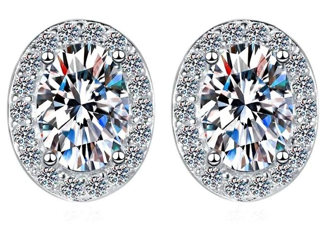 Autre Marque Ohrstecker Moissanit Diamanten rhodiniertes Sterlingsilber