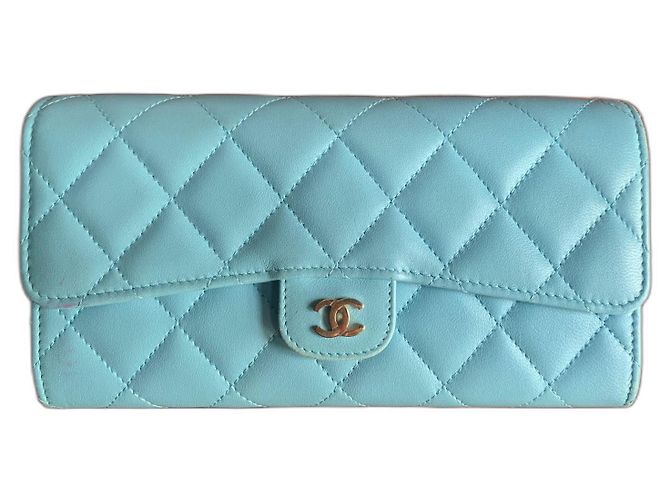 Chanel Quilted Leather Wallet Light blue