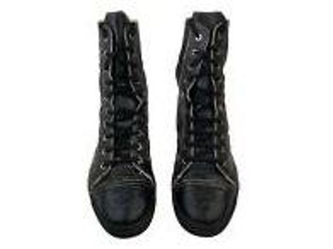 Chanel Combat Boots Black Coated Canvas