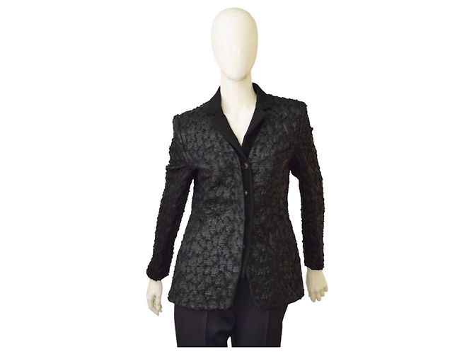 Dries Van Noten Black Tweed Wool Blazer Jacket Size 40