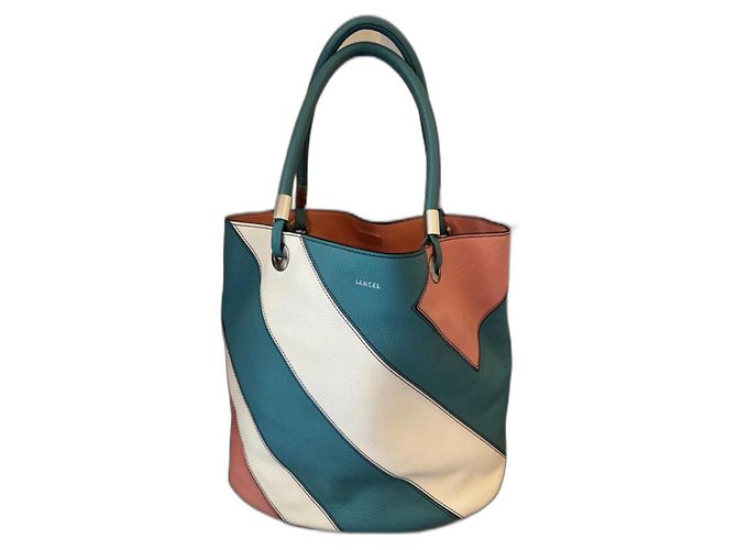 Flore Lancel Flora Handtasche Blau Rosa Weiß Leder
