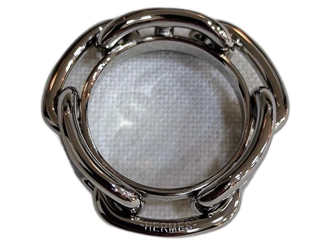 Hermès Schalring Silberfarben Metall Größe 62 