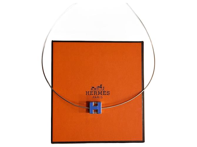 Colar Hermès Cage d'H em prata e esmalte azul 