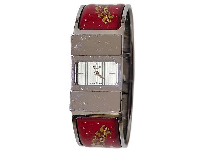 Relógio Hermès Loquet aço e esmalte vermelho Prata 