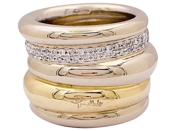 Pomellato ring, 'Tubolare', two golds and diamonds. White gold Yellow gold  ref.1766422