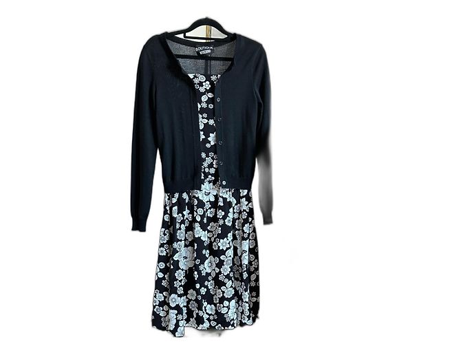Moschino Kleid mit integrierter Wollweste Blumenmuster Schwarz