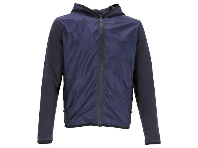 Felpa con zip Prada in cotone e nylon blu navy