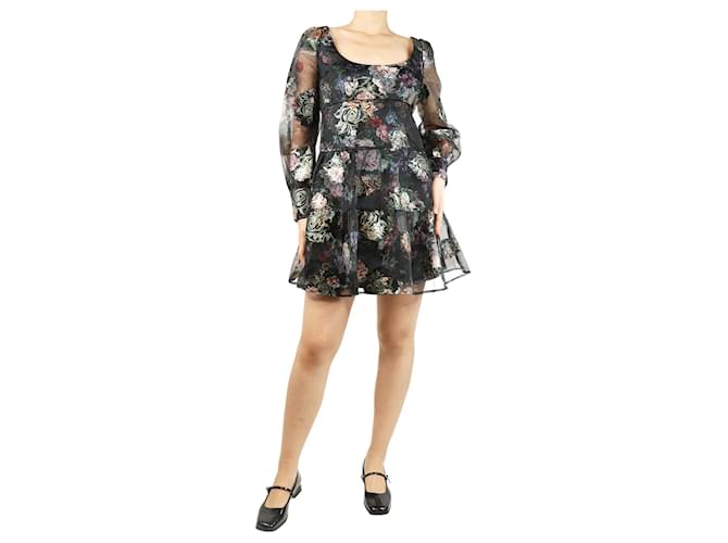 Autre Marque Black floral-printed tiered tulle mini dress - size UK 10 Polyester  ref.1766632