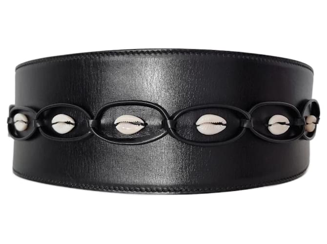 Alaïa Alaia black leather belt with cowrie shells ref