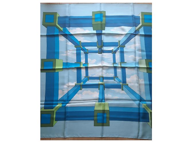 Lenço Hermès intitulado 'Perspectiva' 90 cm - Estado próximo do Novo Azul