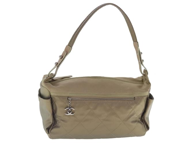 CHANEL Paris Biarritz Shoulder Bag Coated Canvas Leather Gold Silver CC bs19058 Silvery Golden Cloth  ref.1767870
