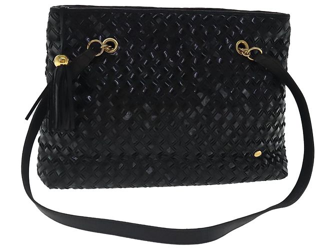 BALLY Borsa a Spalla in Pelle Verniciata Nera e Oro Auth 97194 Nero D'oro