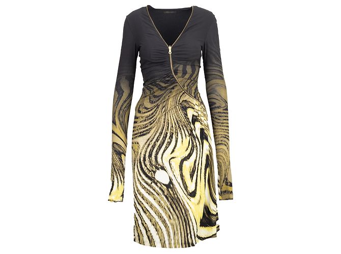 Robe imprimée Animalier de Roberto Cavalli avec fermeture éclair avant - années 2000 Multicolore