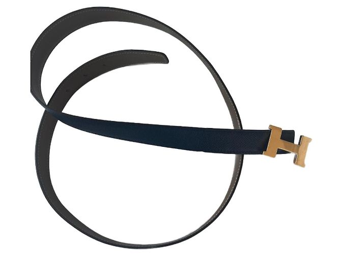 Hermès H Belt Blue Taupe Leather 95 cm