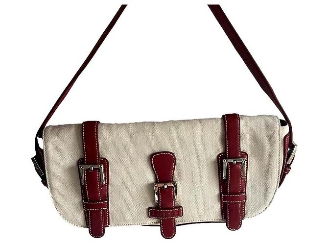 Bolsa Loewe Vermelha e Eggshell em pele e nylon Vermelho Fora de branco