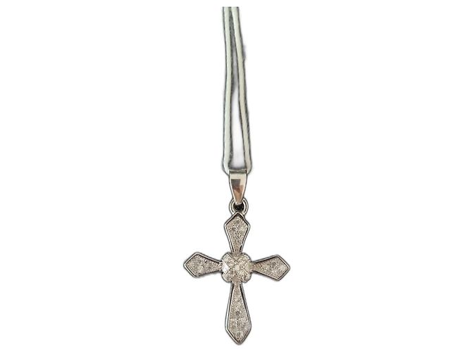 Autre Marque Pendente croce in argento 925 con zircone cubico
