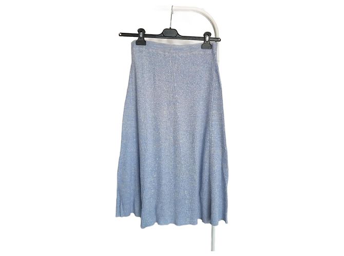 Samsoe & Samsoe Saia midi em viscose e algodão azul claro Samsoe Samsoe