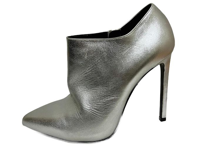 Saint Laurent SL Lou silver stiletto ankle boot Silvery