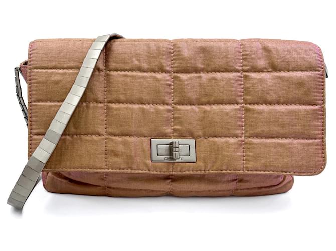 Chanel Mademoiselle Lock Chocolate bar Nylon Flap Shoulder Bag Beige pink Synthetic  ref.1769001