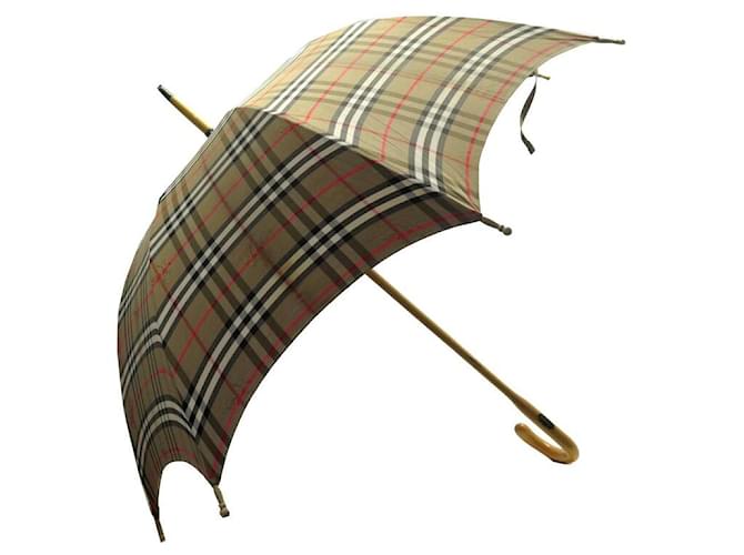 Autre Marque VINTAGE BURBERRY'S UMBRELLA 91 CM IN BEIGE TARTAN CHECK CANVAS Cloth  ref.1769244