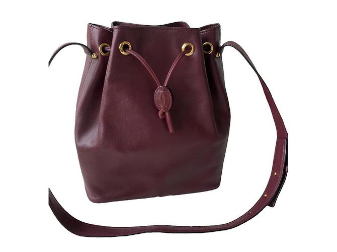 Borsa a secchiello Cartier in pelle rosso scuro Bordò