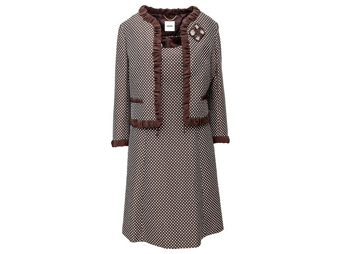 Set di abito e giacca a scacchi Moschino Marrone