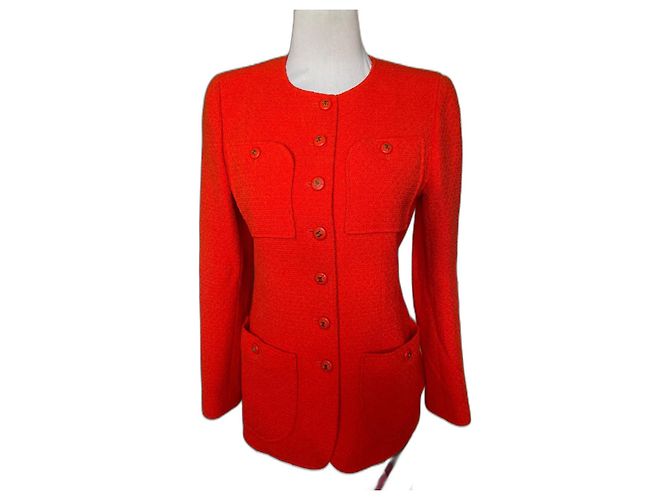 Veste Chanel en tweed corail orange Taille 40